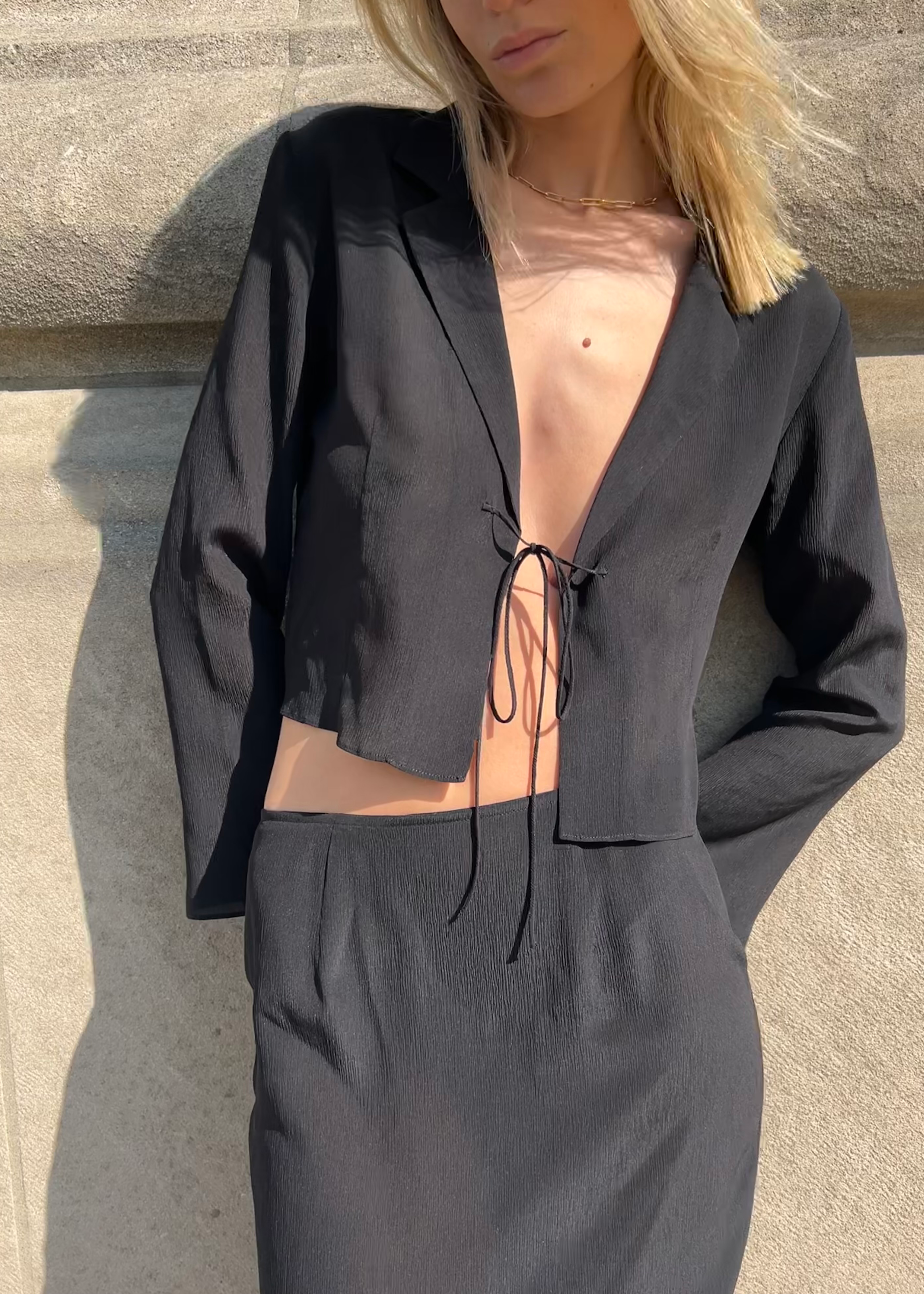Gia Tie Front Blouse in Black