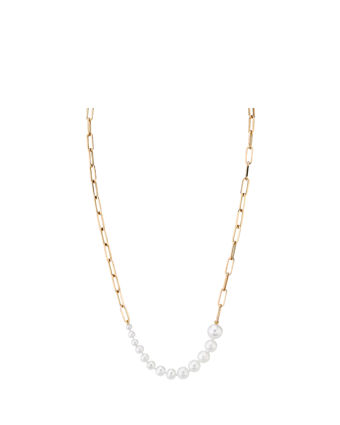 Gabriela Artigas Ascending Pearls Necklace on Rectangular Chain in Yellow  Gold Plated